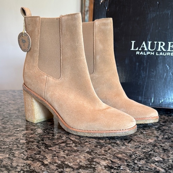 Lauren Ralph Lauren Tan Ankle Booties with Block Heel - Picture 3 of 14